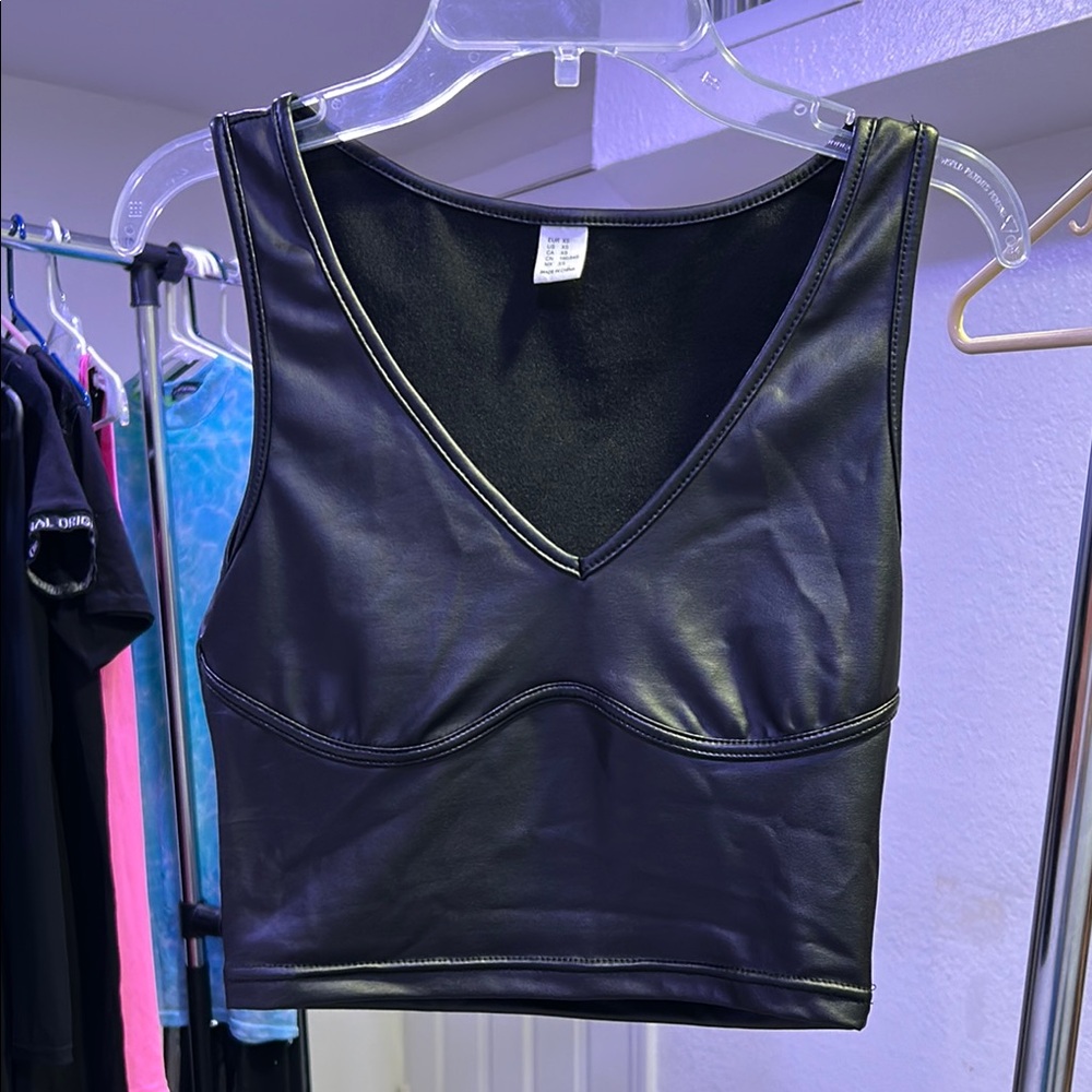 Black Faux Leather Crop Top
